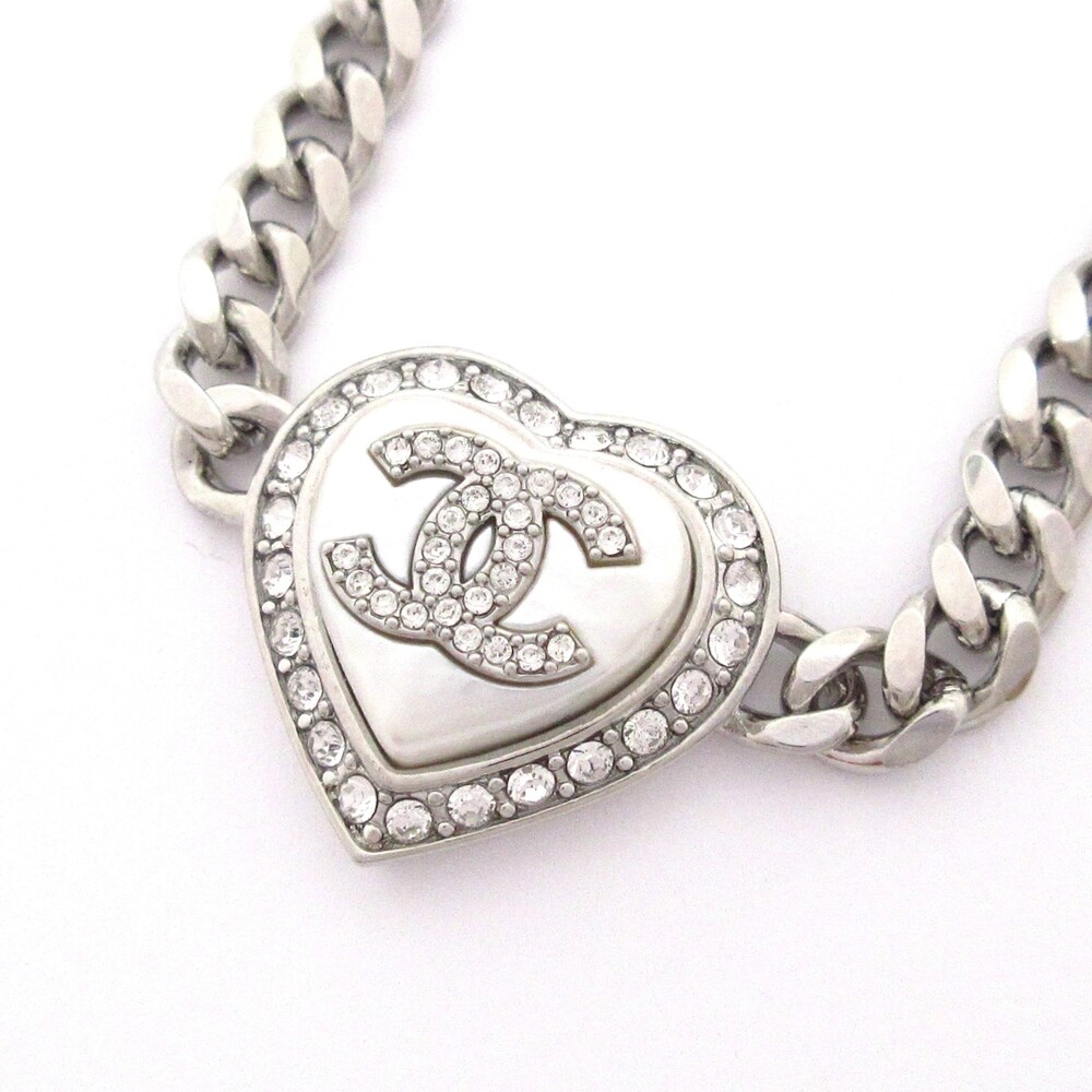 Chanel Coco Choker Silver White Clear Hardware Faux Pearl Rhinestones